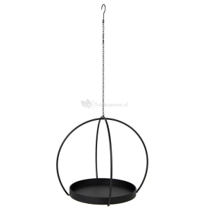 Eton Hanging Display Round Black 40x108 cm zwarte metalen plantenhanger met rond plateau