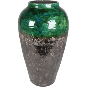 Bottle Lindy Green Black donkergroene ronde hoge vaas voor binnen 28 cm